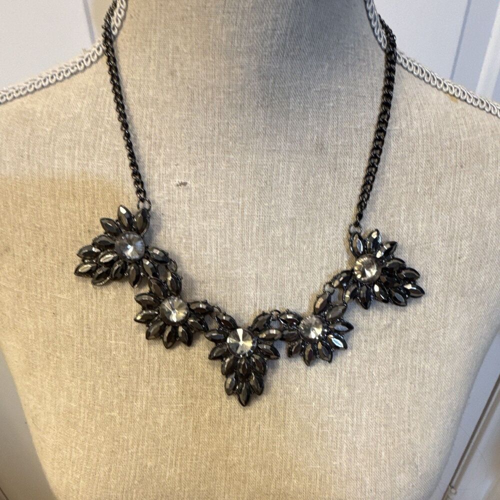 Y2K Vintage Statement Necklace Black Crystal Geometric Chunky 22”